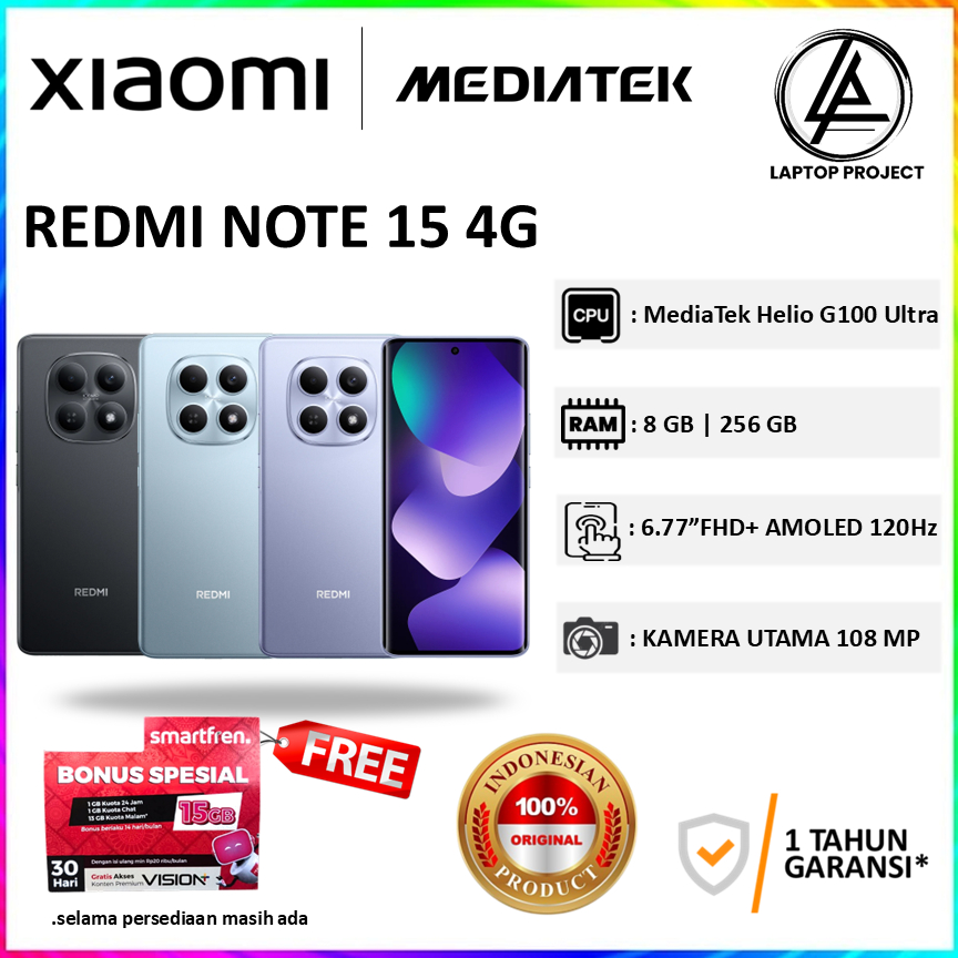 XIAOMI REDMI NOTE 15 4G NFC 8GB 256GB 8/128GB AMOLED 120Hz Garansi Resmi