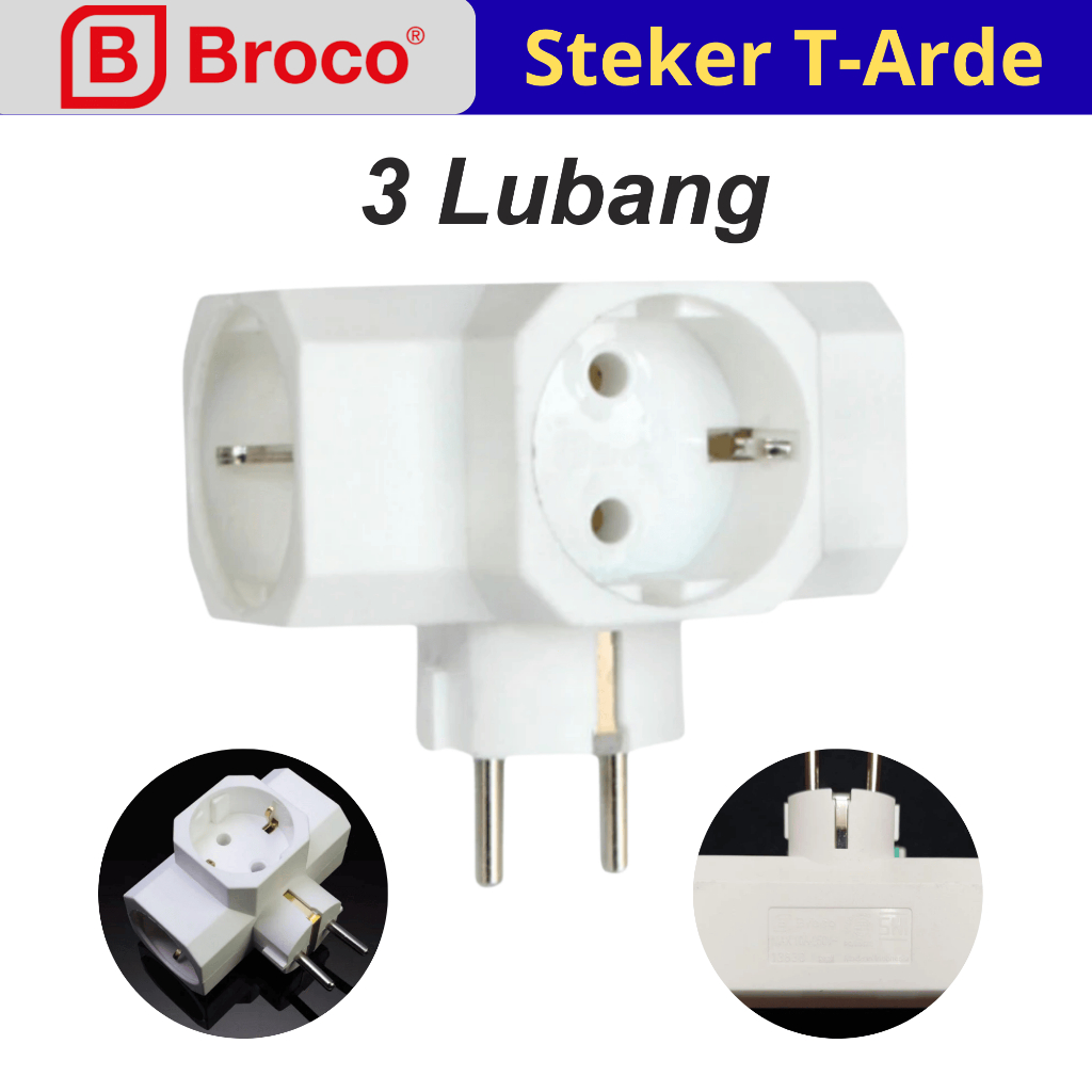 BROCO Steker T-Arde Putih Colokan T Arde 3 Lubang 2P Cabang Kaki 3 Original 13830-55