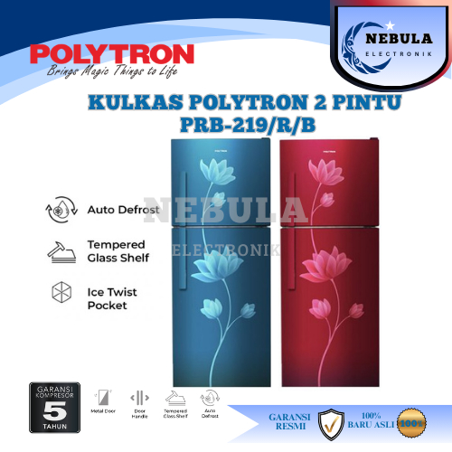 KULKAS POLYTRON 2 PINTU PRB-219/R/B-LEMARI ES 2 PINTU POLYTRON TANPA BUNGA ES