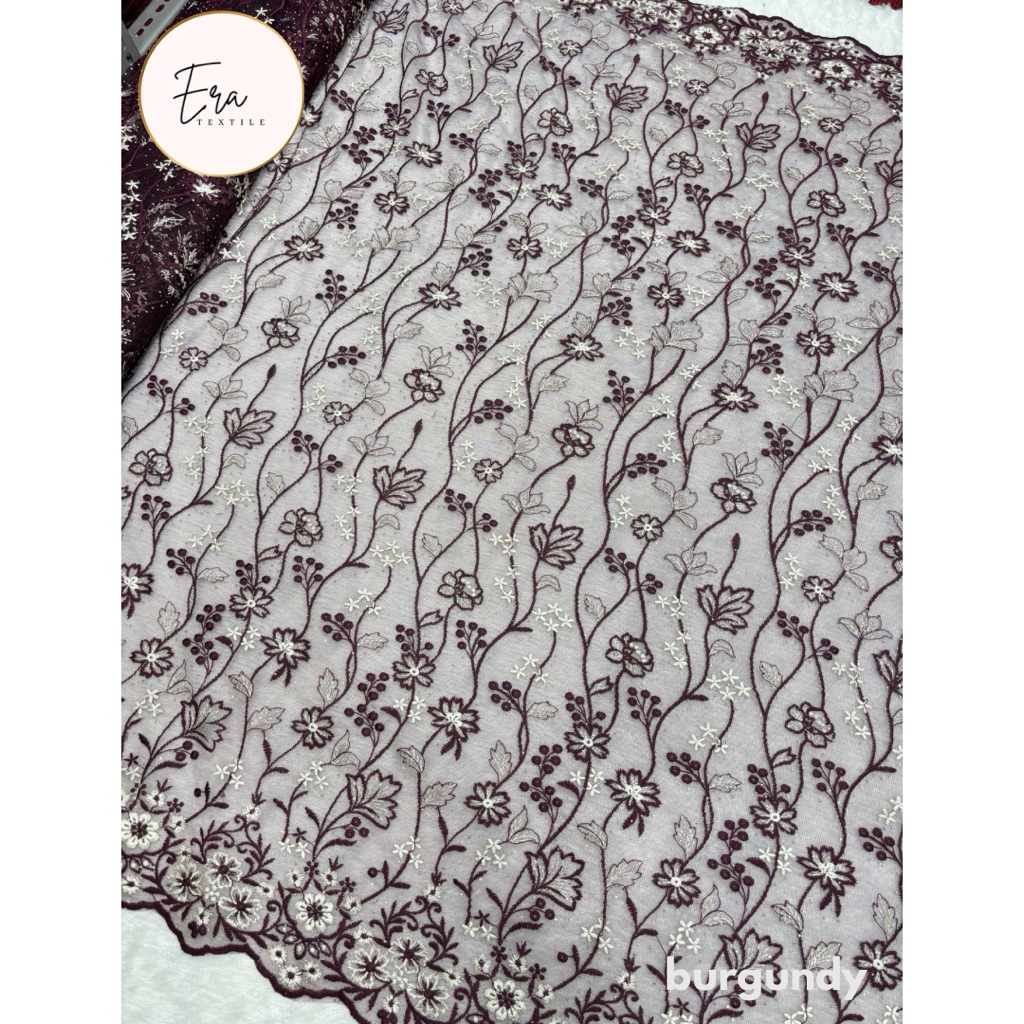 Kain Brokat Tile Bordir Diamond, Kain Bahan Kebaya Mewah, Tile Garden Diamond, Kain Tile Bordir Prem