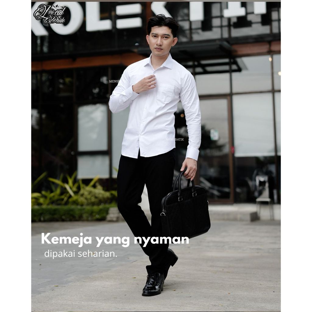 MENSBATIK - Kemeja Stretch White - Look Clean & Classy - Kemeja Putih Premium Slimfit Modern