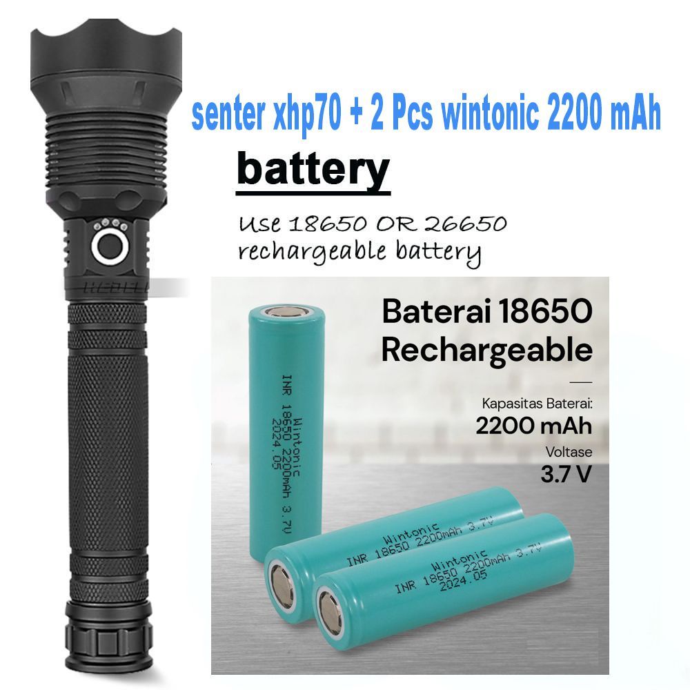 Senter TaffLED XHP70.2 90000 Lumens Rechargeable Waterproof dan wintonic