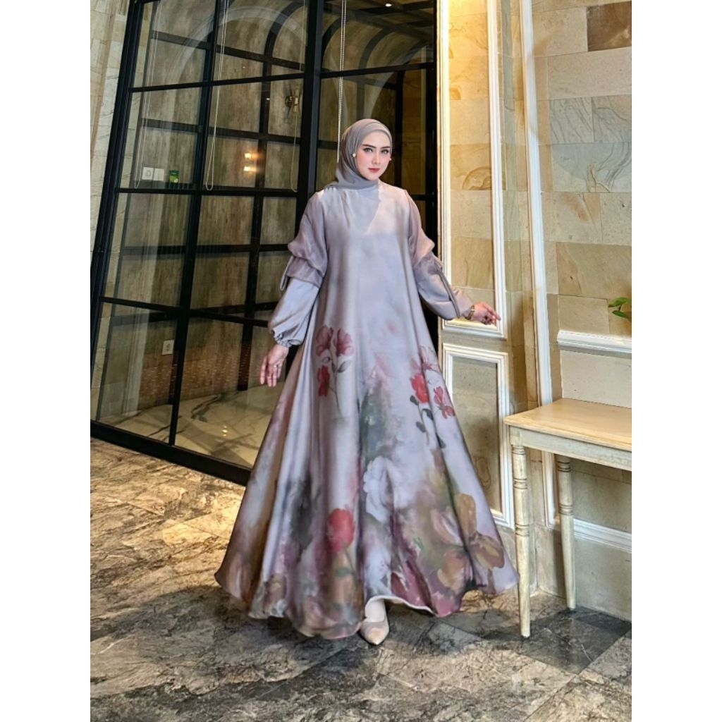 Nella set 2in1 by Ninona Original - Gamis dengan Bahan full Gucci printing & hijab ceruty