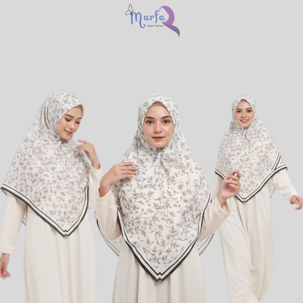 Marfa Hijab Motif Series Ivory Botanica | Hijab Motif Bunga Elegan Warna Ivory