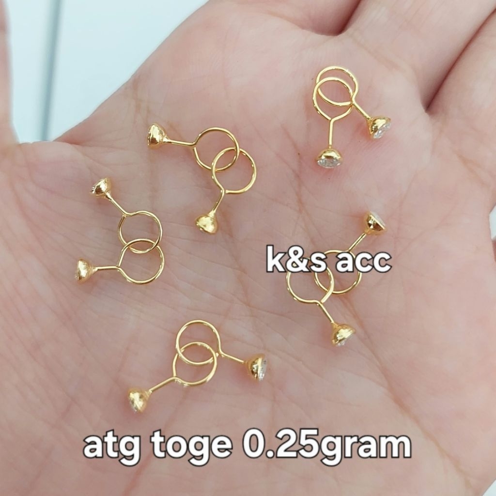 Anting toge bayi 0.25gram perak 925 lapis mas kuning
