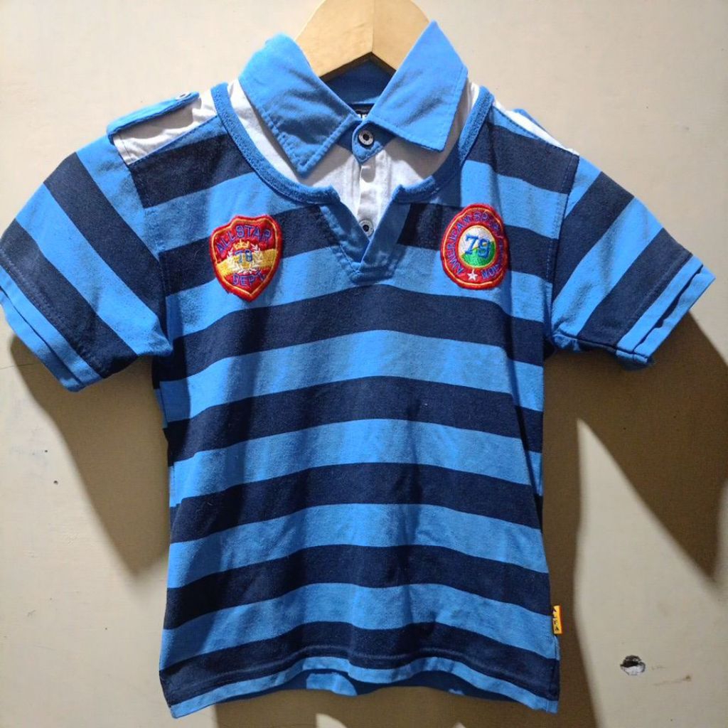 kaos biru anak cowok/kaos biru lurik/kaos anak Preloved