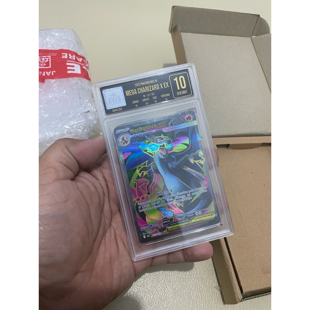Kartu Pokemon Mega Charizard ex SR Kobaran Biru Original Indonesia Slab Grading EGS 10 Gem Mint TCG