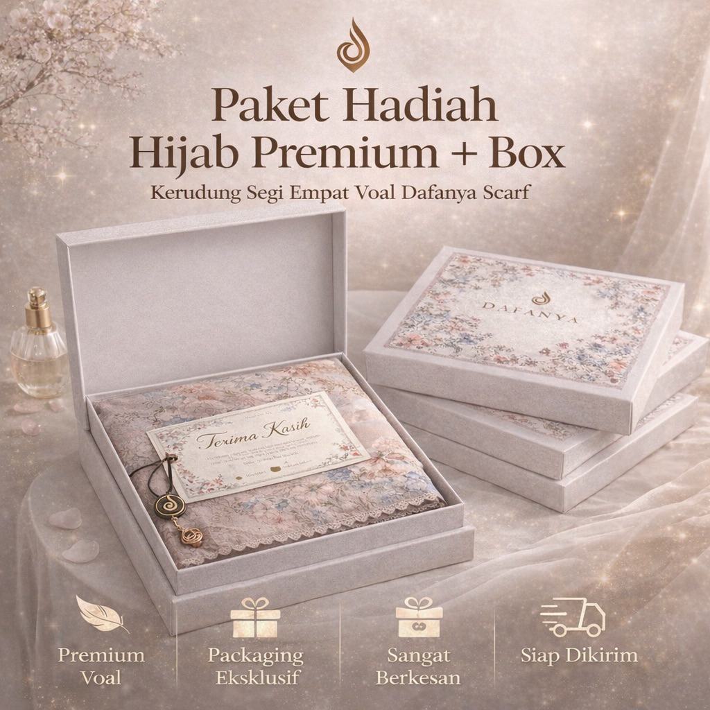 Paket Hadiah Hijab Premium + Box – Kerudung Segi Empat Voal Dafanya Scarf