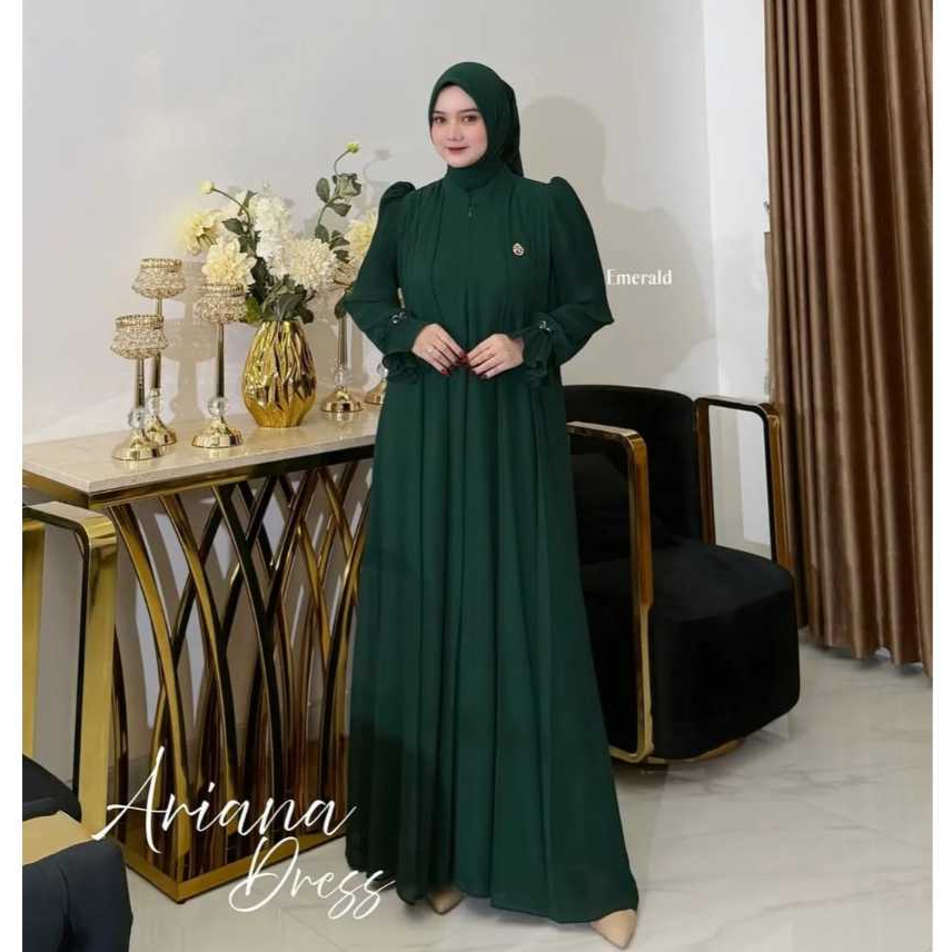 Ariana Dress Spesial Import Turkey Abaya Plisket Polos Mewah OOTD Bahan Ceruty Babydoll Full Puring