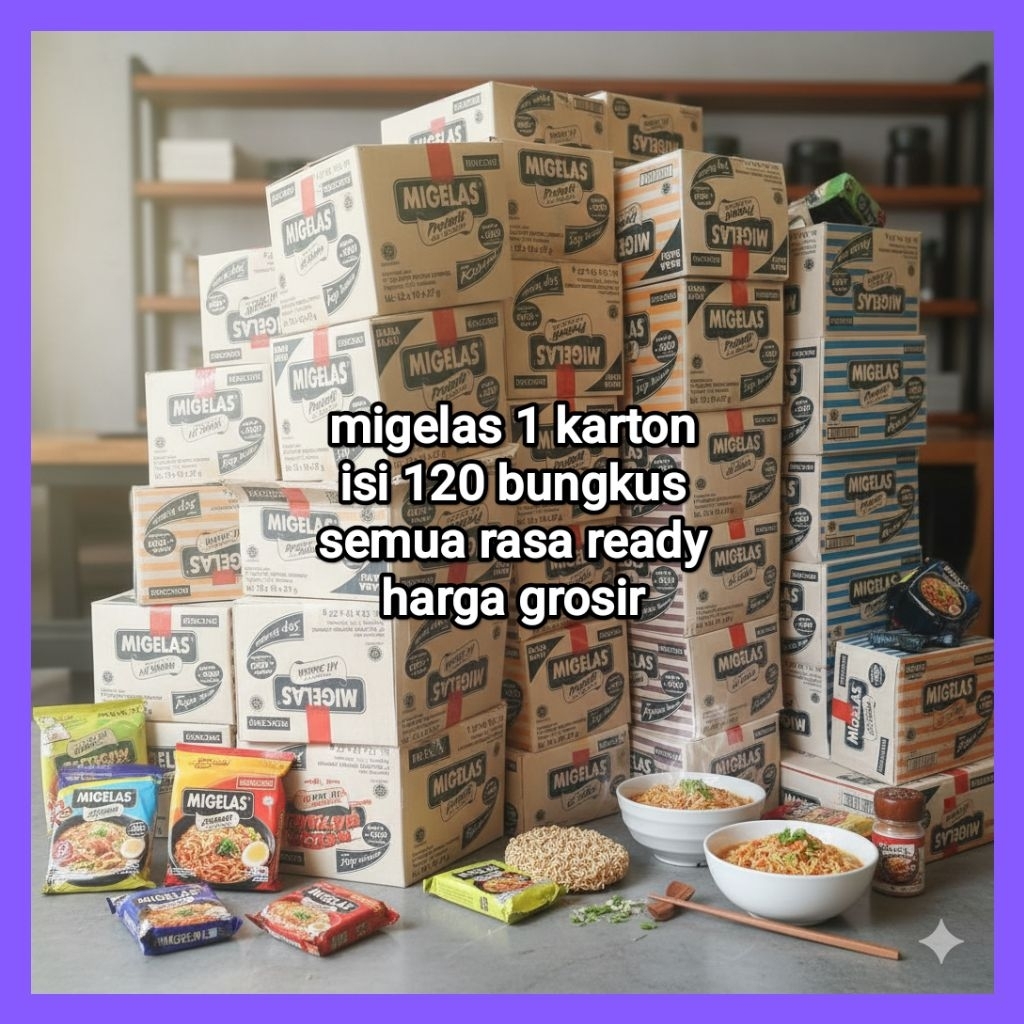 harga grosir migelas perkarton 1 dus (12 renceng / 120 bungkus) mie gelas all varian ready stok prod
