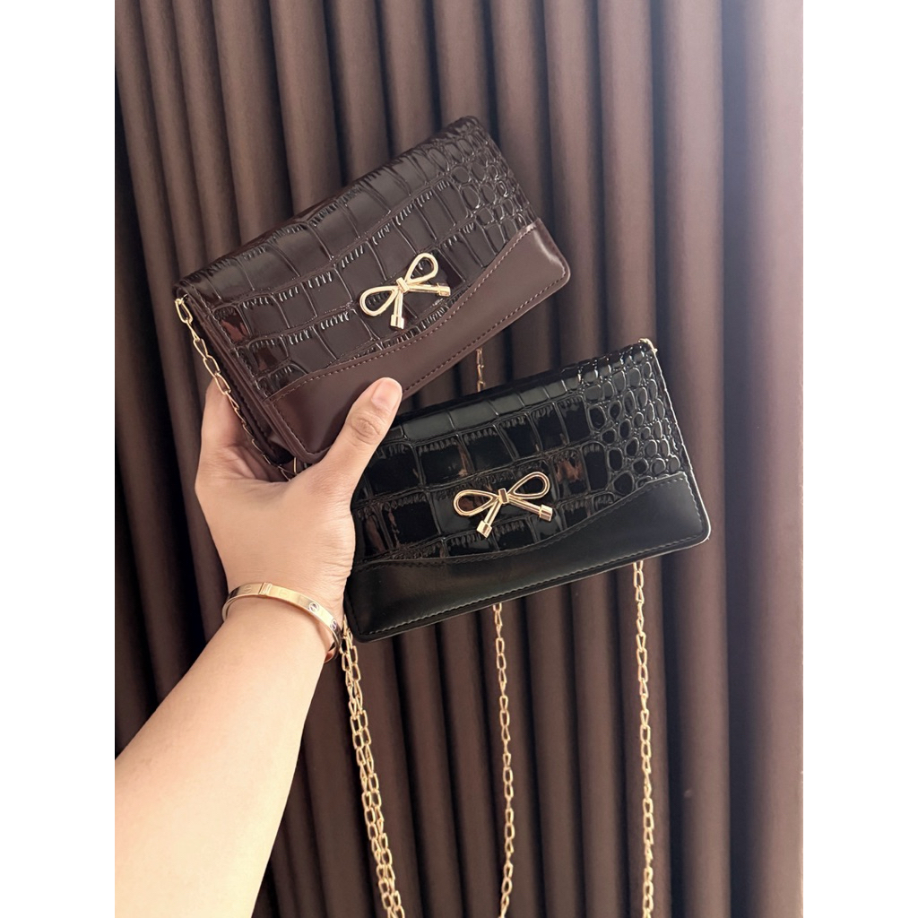 Dompet Panjang Pita Croco Wanita Lipat muat hp Cewek Kartu