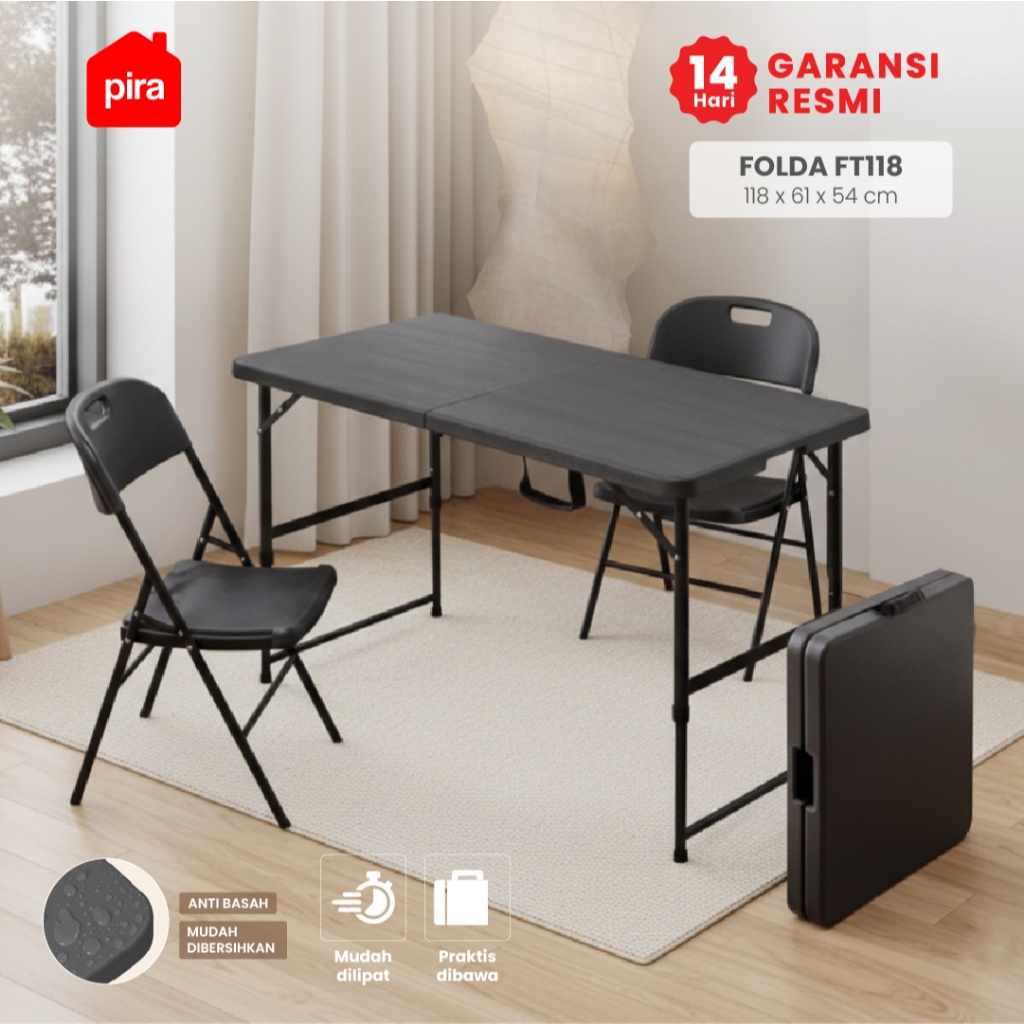 Pira - Folda FT118 Meja Serbaguna / Meja Lipat Outdoor / Meja Taman dengan Kaki Adjustable / Meja Ma