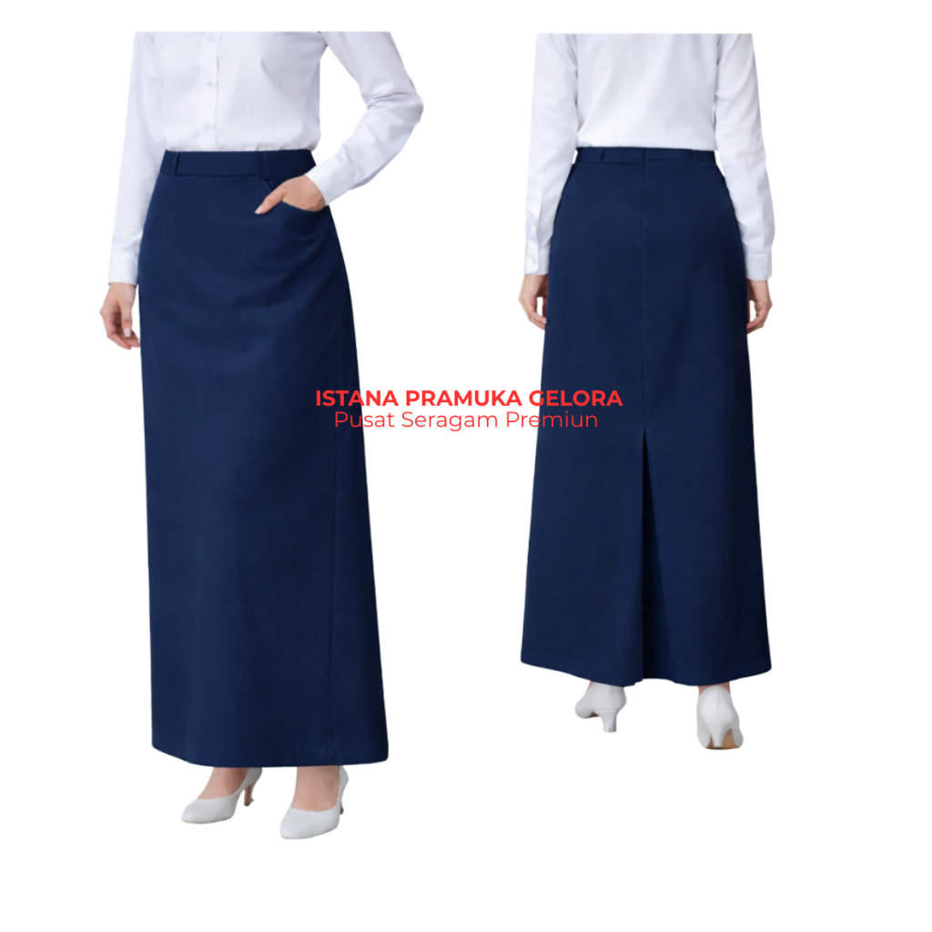 Seragam Kerja Rok Biru Dongker Panjang  Biku Satu Belakang / Rok kerja/Dinas/PNS Katrina – Gelora