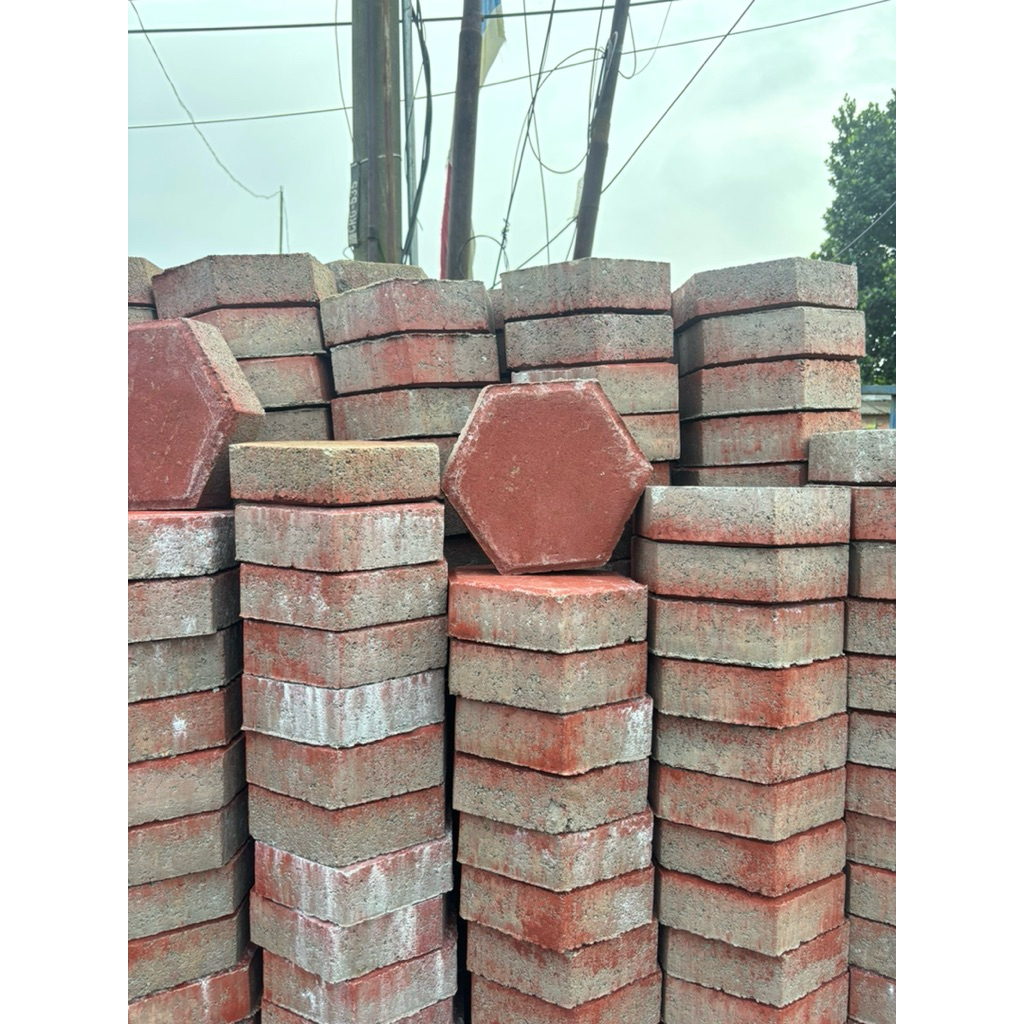 paving block, konblok , conblock , hexagon merah, segi enam merah 6cm