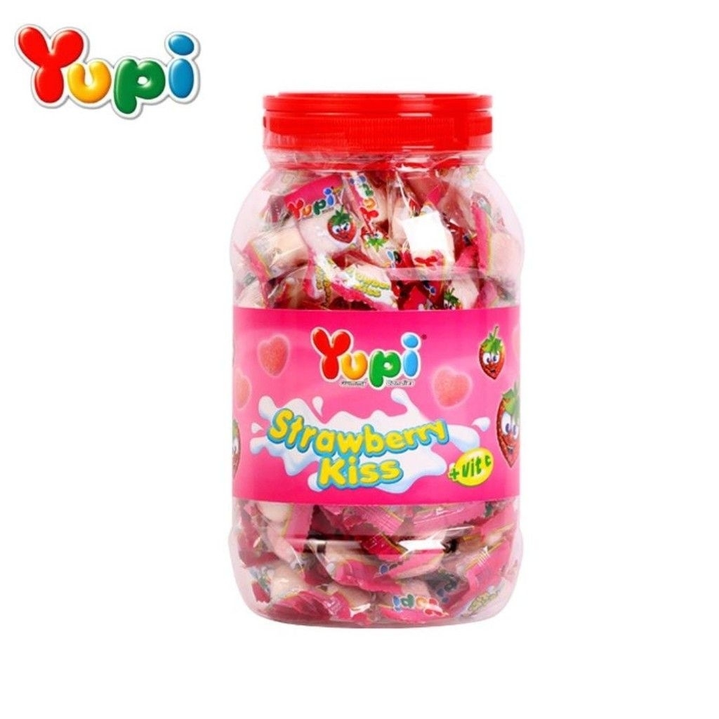 Permen Yupi Toples Yupi Strawberry Kiss Jar Yuppii viral Murah Permen Lebaran