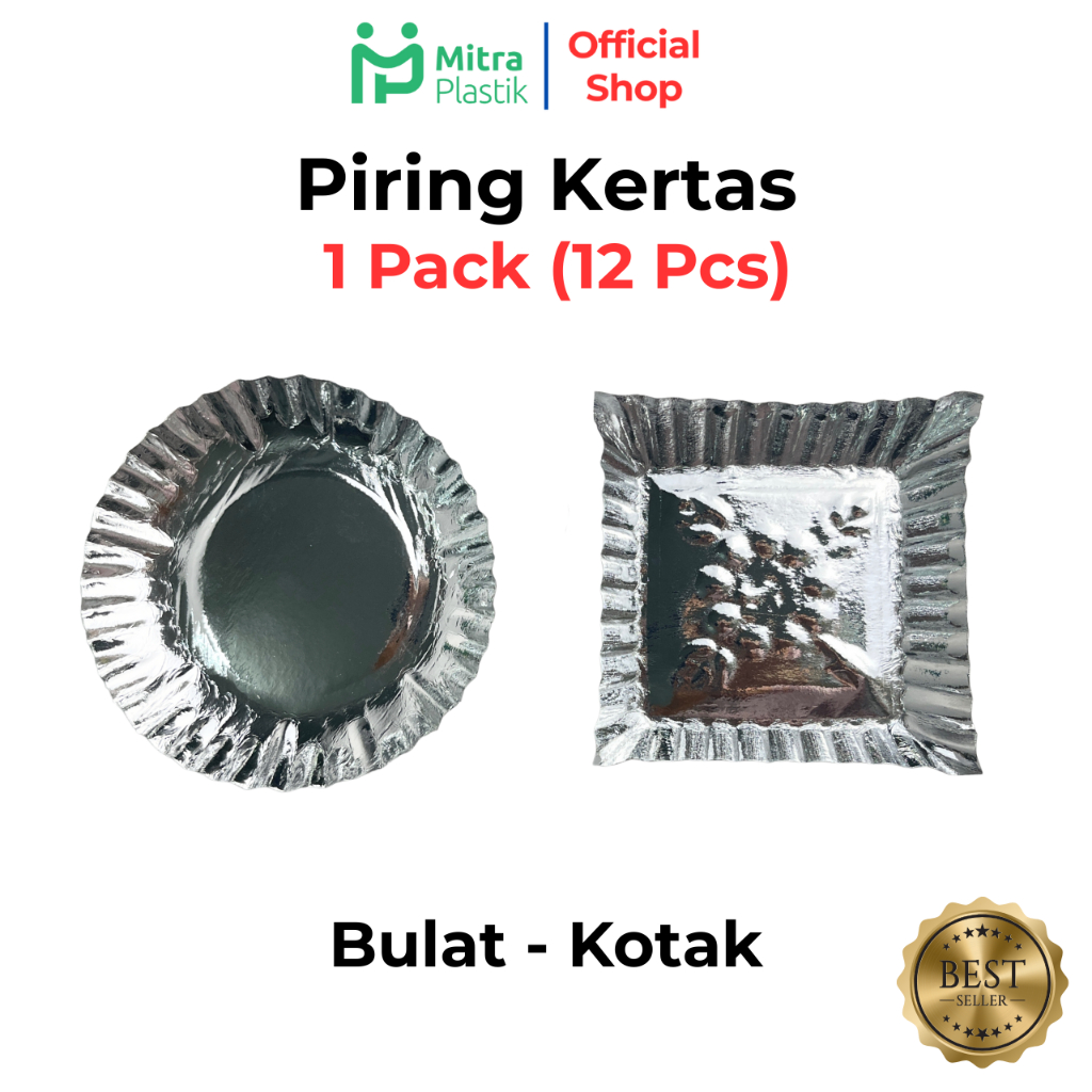Piring Kertas Bulat Kotak 12 pcs Pisin Piring Kue Buah Silver