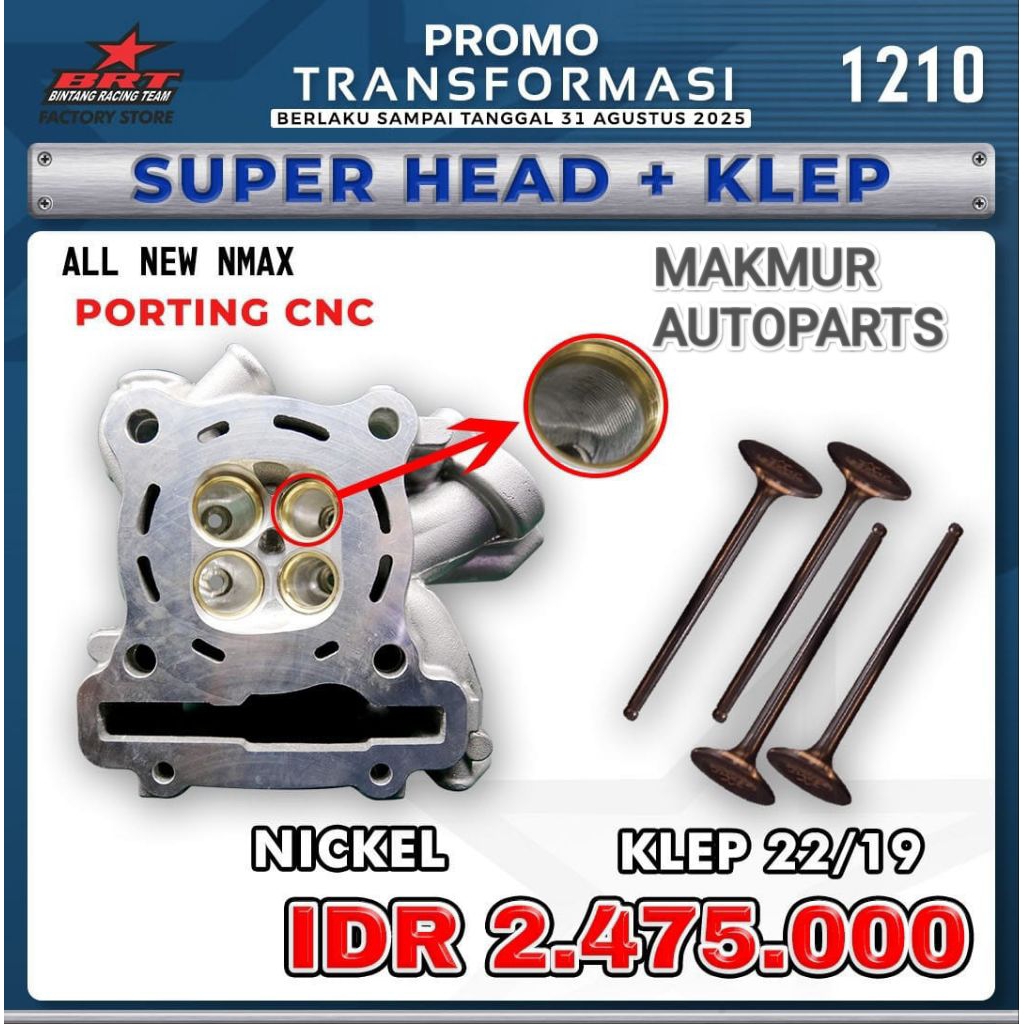 Paket Head Porting CNC / Non Porting - Klep 22/19 Nmax (BINTANG RACING TEAM BRT)