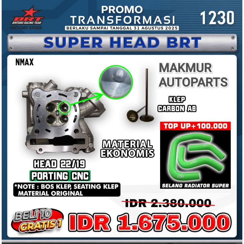 Cylinder Head BRT Nmax 2/19 PORTING CNC (BINTANG RACING TEAM)