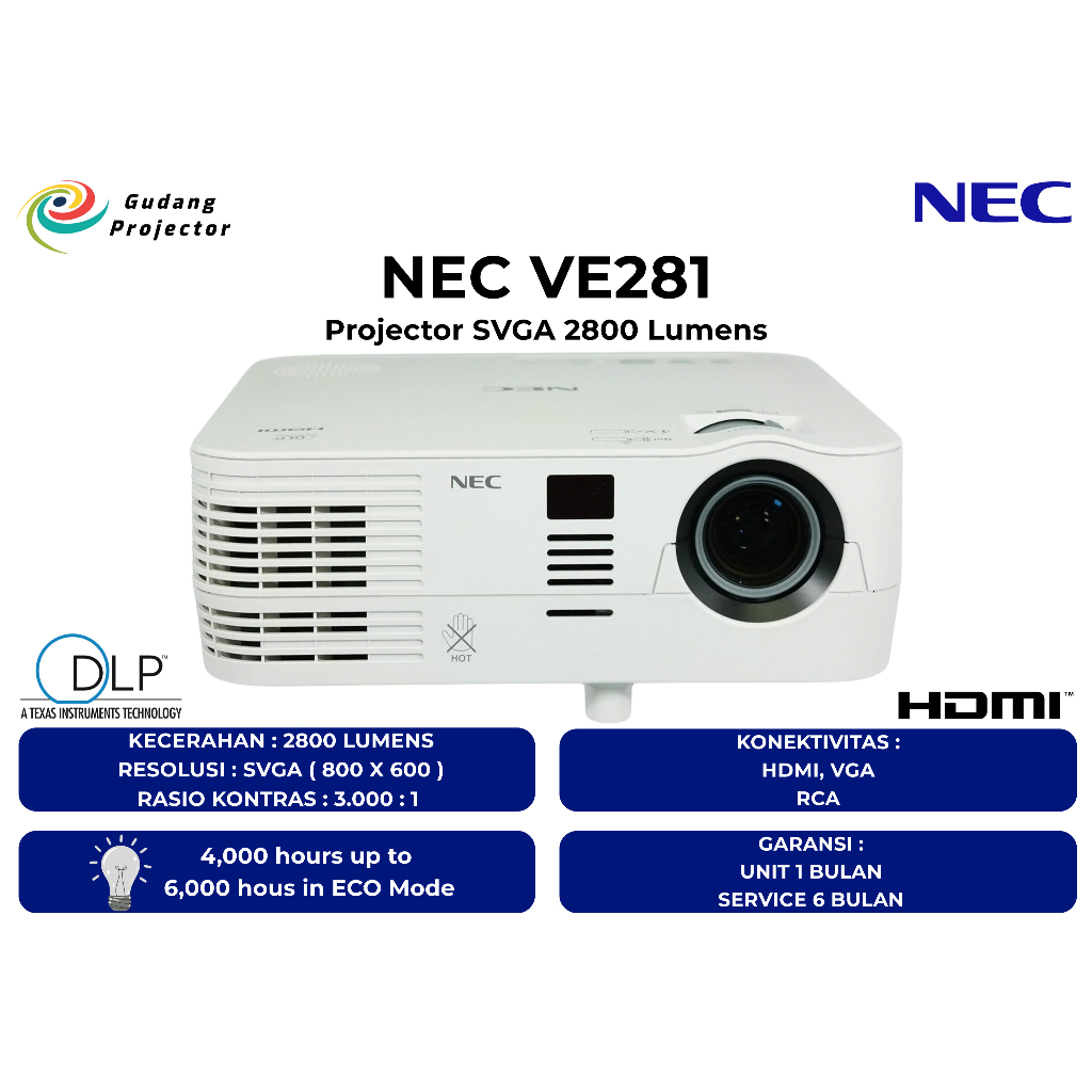 Proyektor Second NEC VE281 HDMI 2800 Lumens Terang