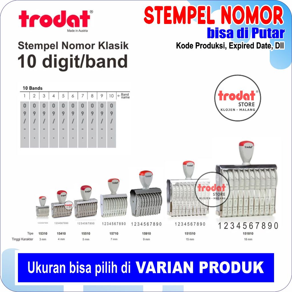 Stempel Nomor 10 DIGIT Trodat Klasik Berkualitas (ANGKA & SIMBOL  DIPUTAR)kode poduksi ,Expired date