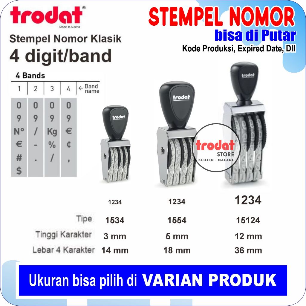 Stempel Nomor 4 DIGIT Trodat Klasik Berkualitas (ANGKA & SIMBOL  DIPUTAR) kode poduksi ,Expired date