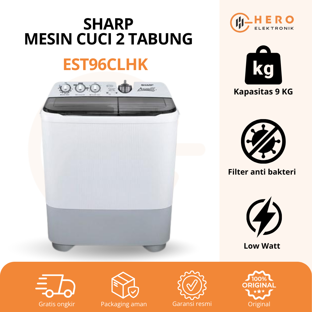 Mesin Cuci Sharp 2 Tabung EST96CLHK 9 KG Low Watt