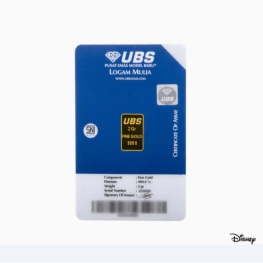 Logam Mulia UBS 2gr Gold seri DISNEY MICKEY MOUSE emas batangan LM 2 Gram