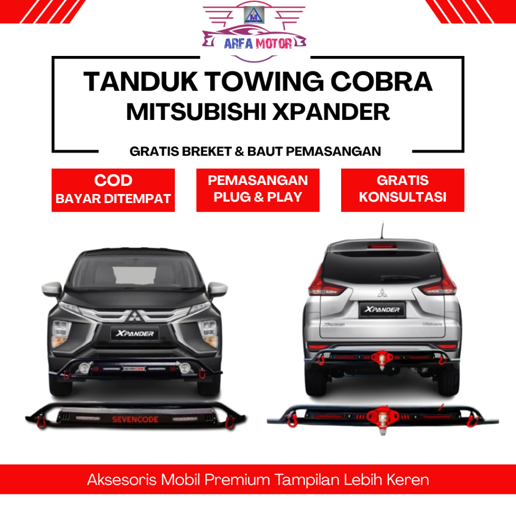 Paket Tanduk Depan Towing Bar Belakang Xpander Model Cobra Besi Pengaman Pelindung Bemper Mobil