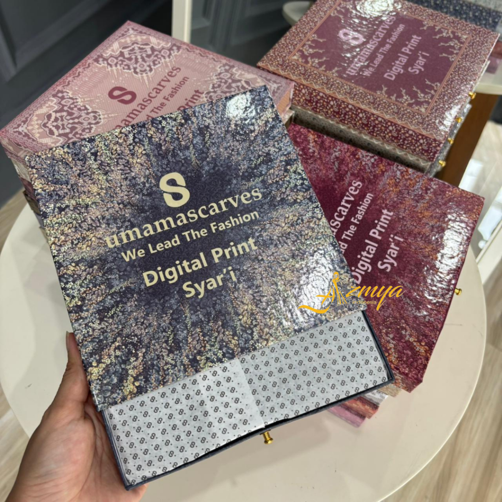 AZMYA Hijab Jumbo Kerudung 130x130cm Voal Segi Empat Motif Printing Premium Umama Scarves Kemasan Bo