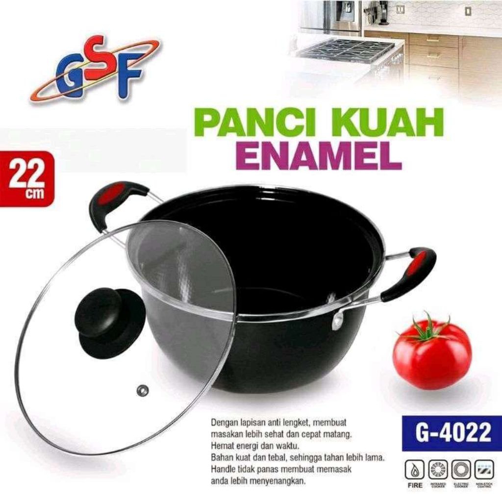 Panci Kuah Enamel GSF 22cm G-4022 Panci Kuah Dengan Tutup Anti Lengket