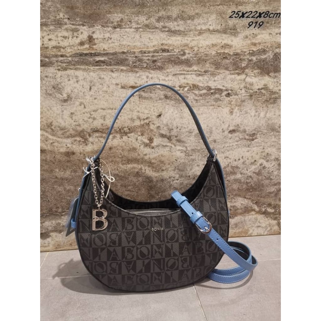 sling sabit shoulder bag monogram hitam bonia original - biru