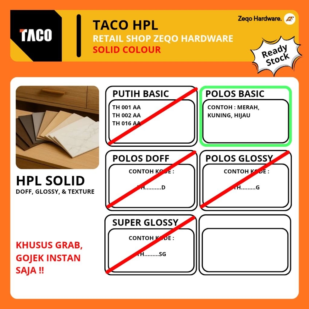 TACO HPL WARNA POLOS / SOLID COLOR KODE AA & AB