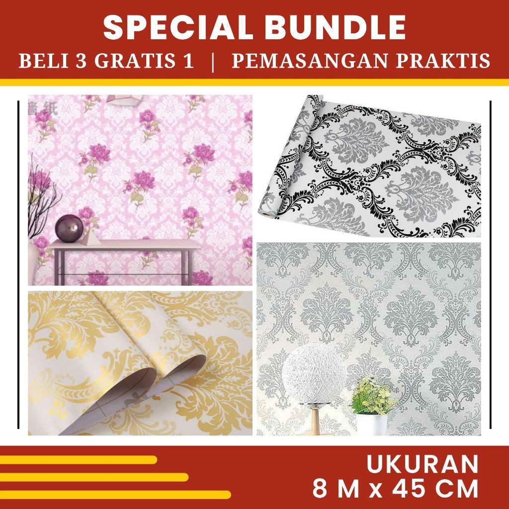 Wallpaper Dinding Kamar Walpaper Dinding Ruang Tamu Motif Batik Vintage 10 Meter SPECIAL BUNDLE