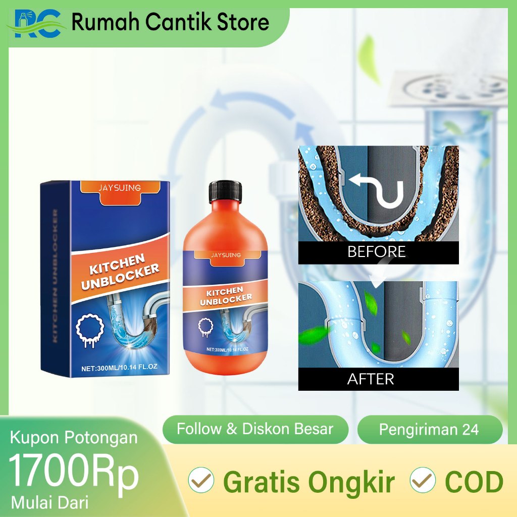 Jaysuing Pembersih Saluran Tersumbat Pipa Cairan Anti Sumbat Pelancar Wc Mampet Obat Soda Api Cair W