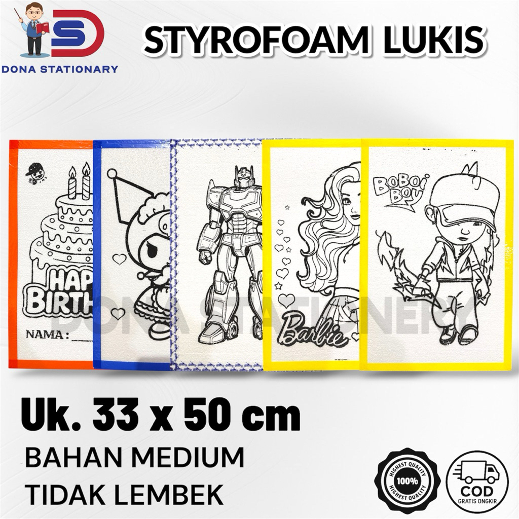TERMURAH Styrofoam Lukis Motif Karakter 33 x 50 cm / Styrofoam Lukis Plakbab