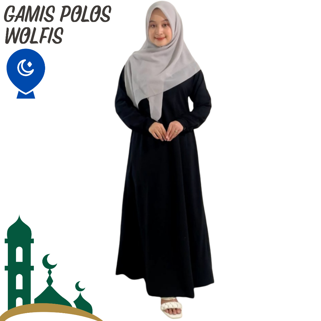 Fada Collection Baju Gamis Polos Wolfis Manset Karet