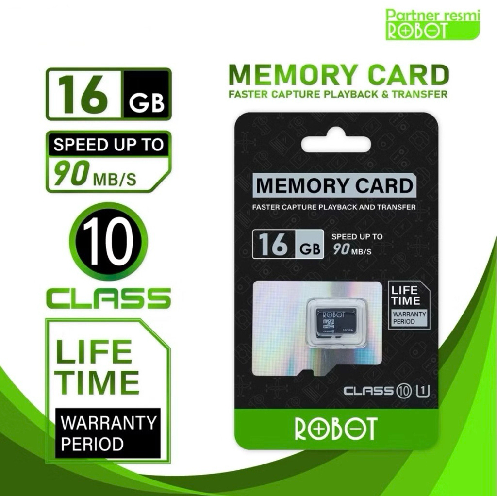 MemoryCard Robot 16GB Micro Sd Class 10 Memory Card 16 GB Kartu Memori Class10 Original Ori Garansi 