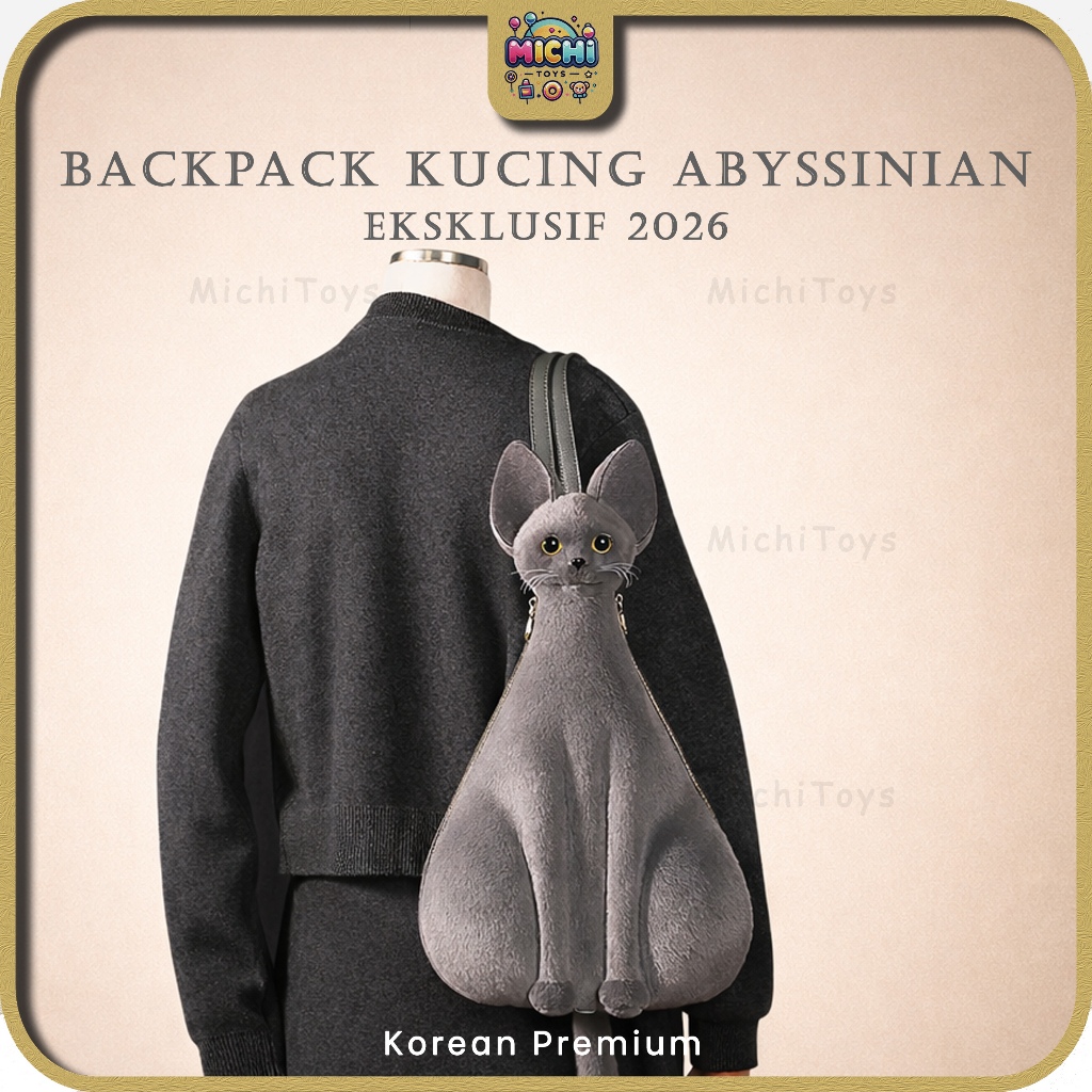 Backpack Korea Premium Kucing Abyssinian Plush Eksklusif 2026 | Tas Ransel Boneka Lucu & Elegan
