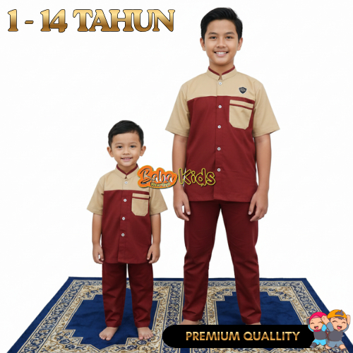 BABAKIDS BAJU KOKO ANAK LAKI LAKI SETELAN 1-14 TAHUN WARNA COKLAT MAROON BAHAN PREMIUM