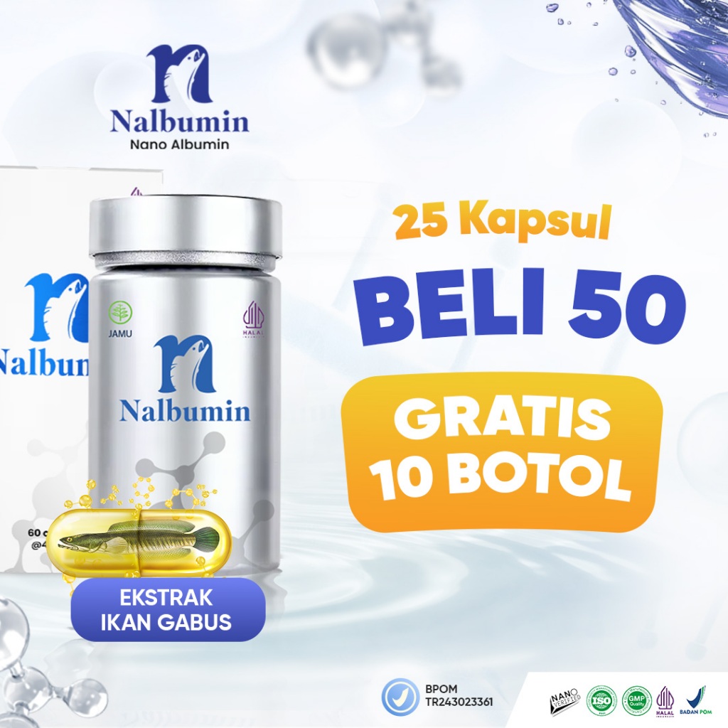 Nalbumin Nano Albumin 25 Kapsul Paket 50 Botol 100% Ekstrak Ikan Gabus Membantu Penyembuhan Luka BPO