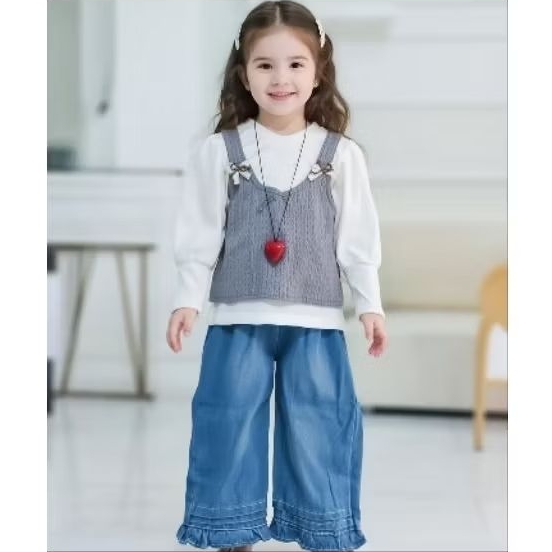 setelan anak 3 in 1 anak perempuan import rompi rajut