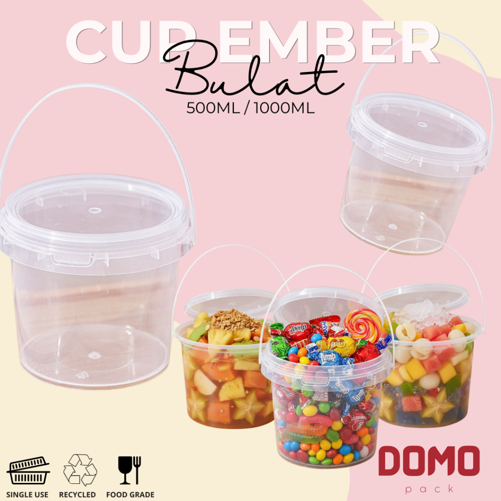 Cup Ember Bulat Ember Dessert 500ml 1000ml Cup Plastik Bucket Dessert