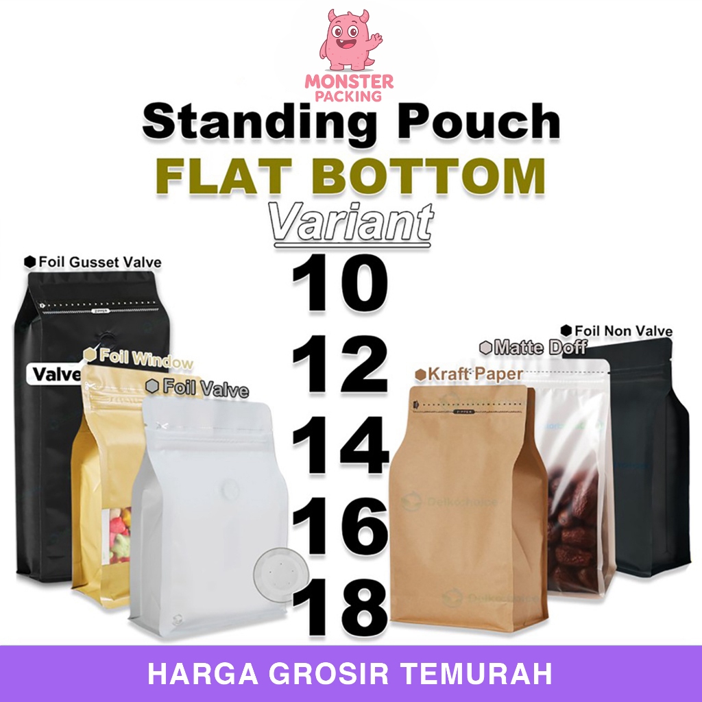 Standing Pouch VARIANT FLAT BOTTOM Plastik Klip Makanan DELKOCHOICE