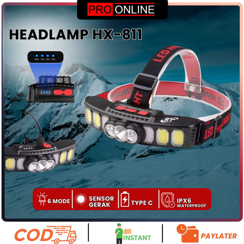 Headlamp waterproof 6 mode cahaya senter kepala outdoor headlamp camping outdoor