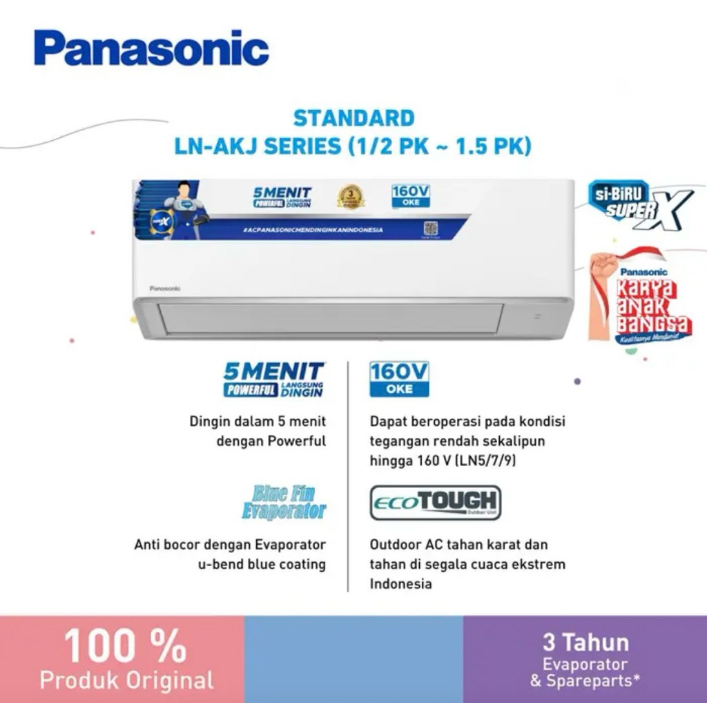 Panasonic AC Standard LN7AKJ 3/4 PK Standar Sibiru LN7AKJ dengan Blue Fin Evaporator & Condenser Eco
