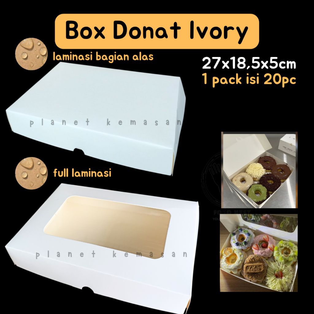 [Isi 20pc] Box Donat putih polos isi 20pc / box donat ivory / box donut isi 6 12 / box 27x18x5