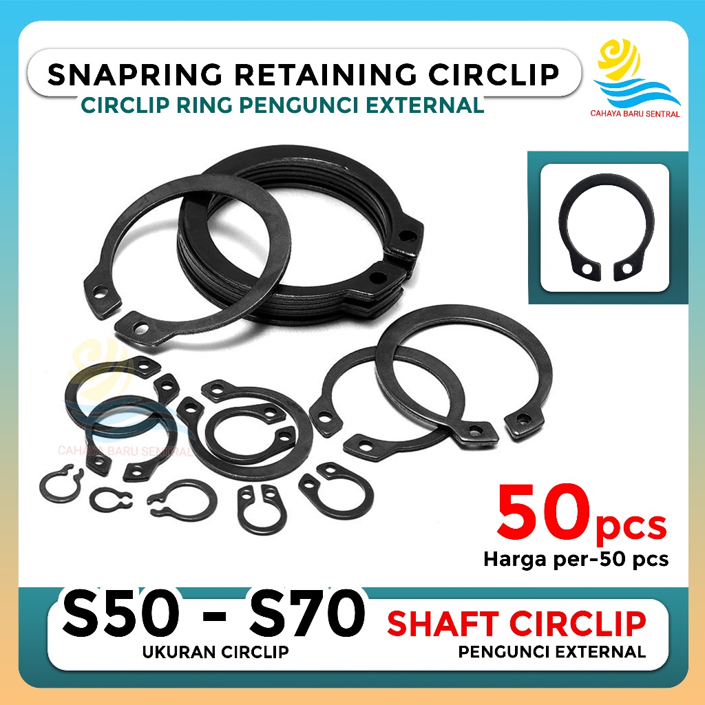 Snap Ring External Retaining Circlip 50pcs Carbon Steel Anti Karat S50-S70 (50PCS)