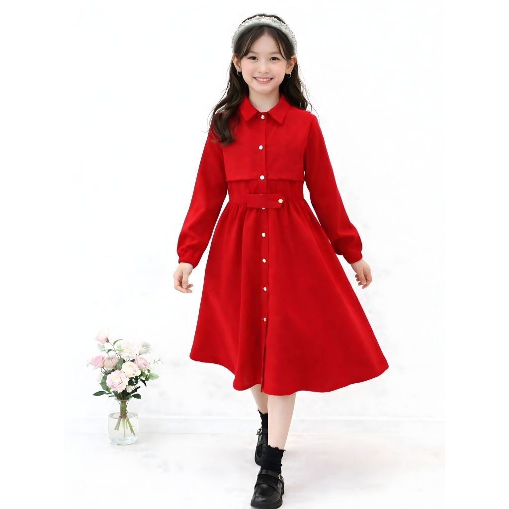 Dress Natal Anak Perempuan Remaja Usia 7-12tahun / Dress Trisha Christmas Baju Pesta Anak Lengan Pan