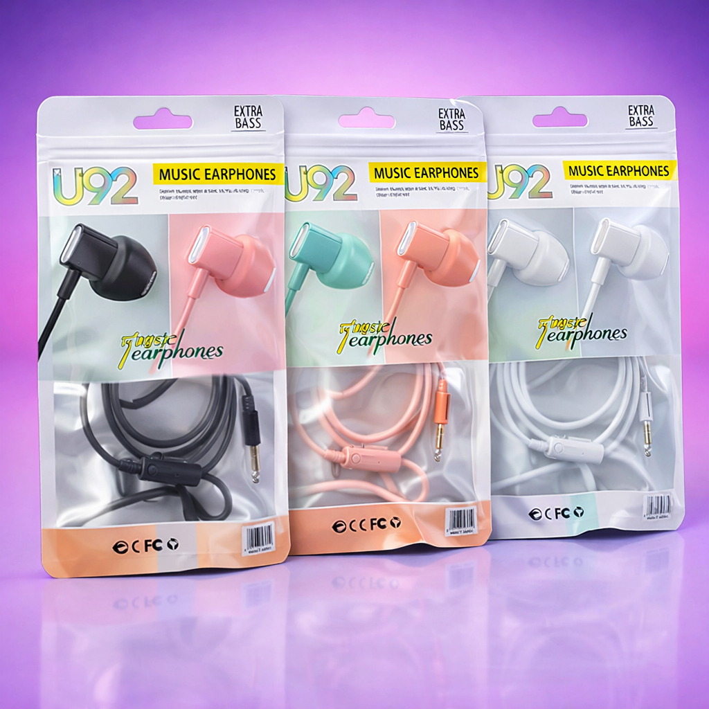 Earphone - Handsfree - Headset U92 Macaron + Mic Stereo Extra Bass HF Murah
