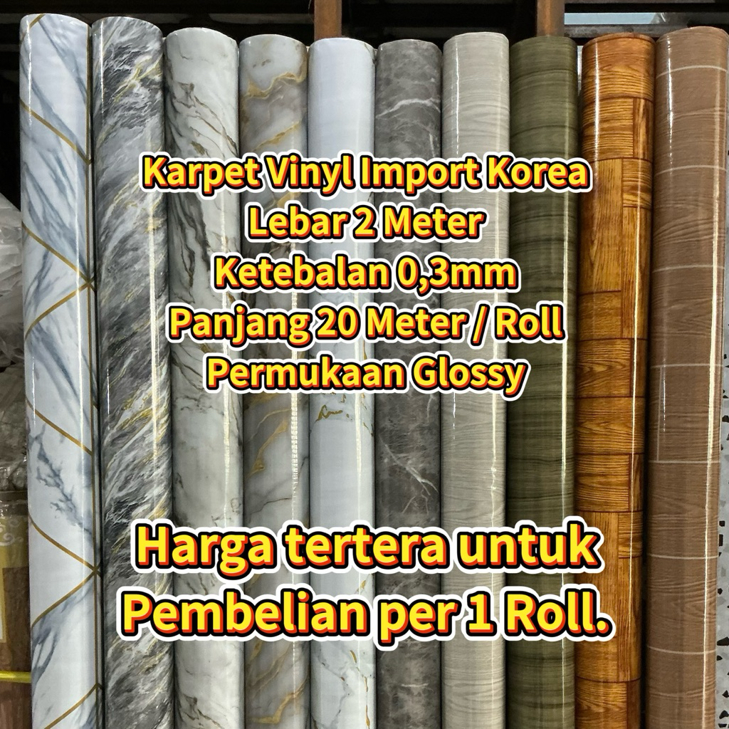 Karpet Vinyl Import Korea Technology Lebar 2meter, Harga Per 1 ROLL.